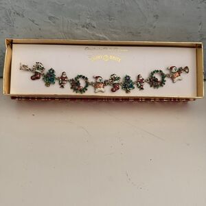 NIB Christopher Radko Christmas Shiny Brite Charm Bracelet Gold Tone Enamel